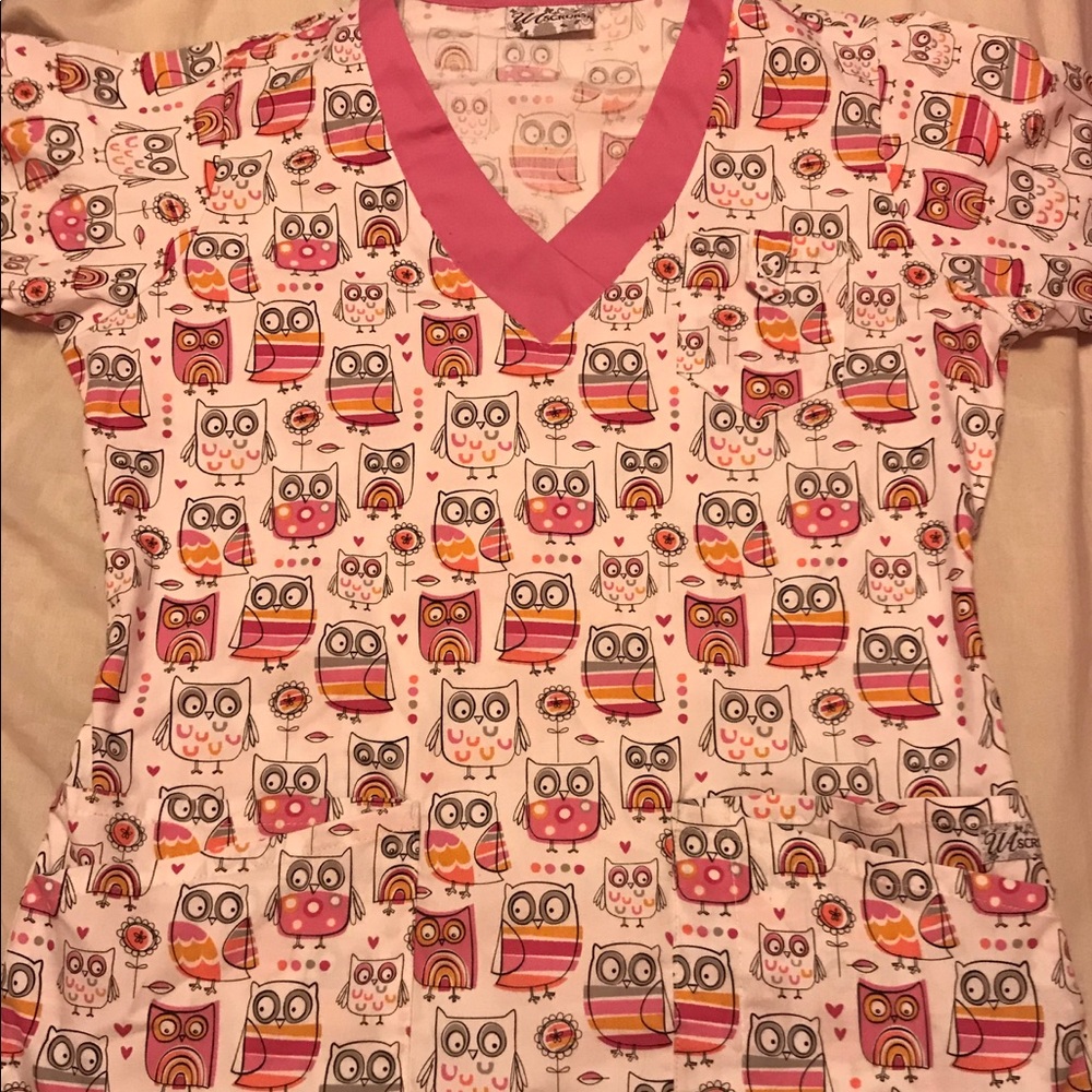 Pink Owl Scrub Top